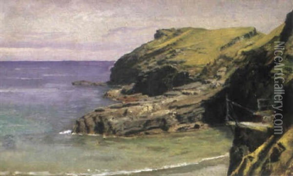 49 Steps At Cliff Walk, Newport Oil Painting - William Trost Richards
