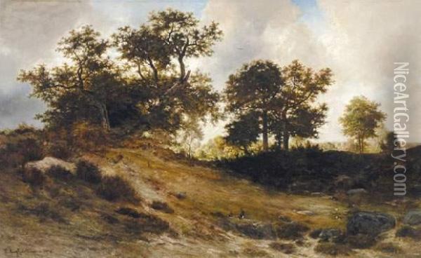 Bosgezicht In De Zomer (omgeving Fontainebleau) (1873) Oil Painting - Francois Auguste Ortmans