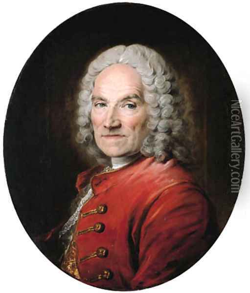 Portrait of the sculptor Jean-Louis Lemoyne (1665-1755), bust-length, in a red jacket Oil Painting - Louis Tocque