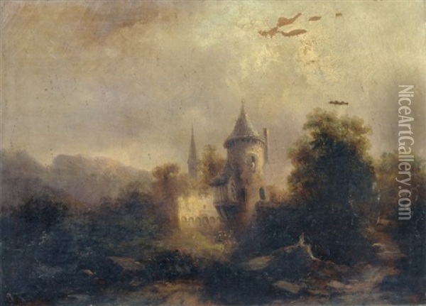 Landschaft Mit Turm Oil Painting - Franz Emil Krause