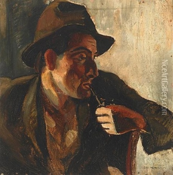 Man With A Pipe Oil Painting - Vilmos Aba-Novak
