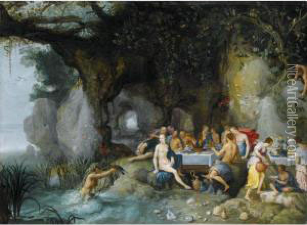 Feast Of The Gods Oil Painting - Adriaan van Stalbemt