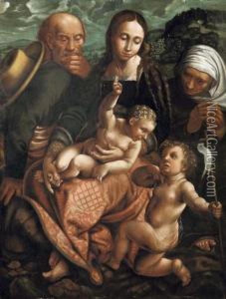Sacra Famiglia Con Santa Elisabetta E San Giovannino Olio Su Tavola Oil Painting - Luca Signorelli