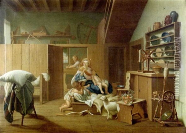 Die Heilige Familie In Der Zimmermannswerkstatt Des Nahvaters Joseph Oil Painting - Pieter Jacob Horemans