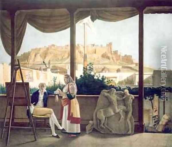 The French Consul Monsieur Fauvel on the terrace of his house in Athens Oil Painting - Louis Dupre
