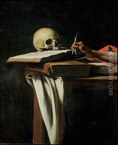 St. Jerome Writing, c.1604 (detail) Oil Painting - Caravaggio