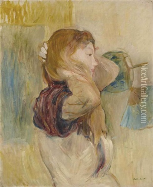 Jeune Femme Relevant Ses Cheveux Oil Painting - Berthe Morisot