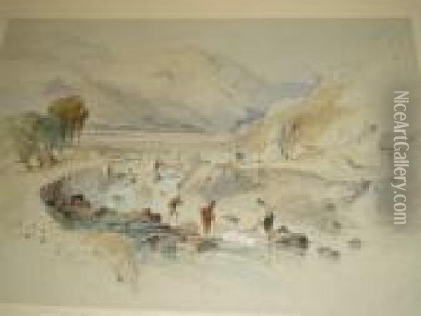 Fishing On The River Oil Painting - Thomas Miles Richardson