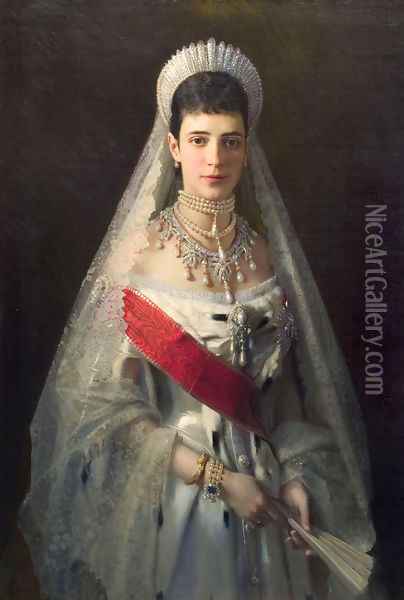 Portrait of Maria Fyodorovna, born Princess Dagmar of Denmark , wife of russian tsar Alexander III Oil Painting - Ivan Nikolaevich Kramskoy