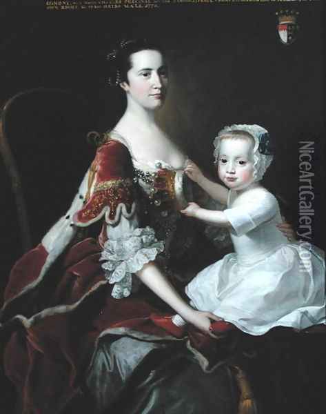 Portrait of Catherine Compton Countess of Egmont and her Eldest Son Charles Perceval Oil Painting - Thomas Hudson