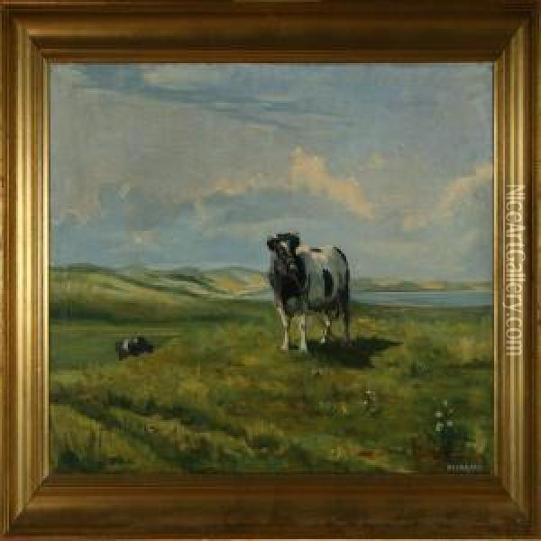 Bull In The Field Oil Painting - Rasmus Christiansen