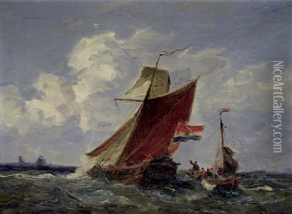 Bateaux Et Pavillons Hollandais Oil Painting - Gaston Marie Anatole Roullet