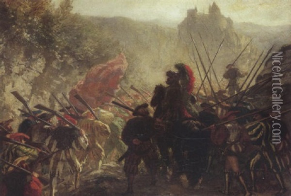Scene De Bataille Oil Painting - Eugene Louis Theodore Glueck