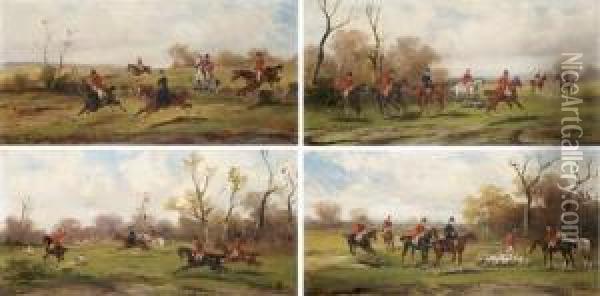 The Start, The Hunt In Full Cry, Taking The Fence Oil Painting - Robert Stone