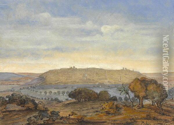 Blick Auf Jerusalem Oil Painting - August Loffler
