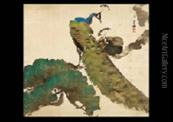 Peacock Oil Painting - Genjiro (Goun) Nishimura