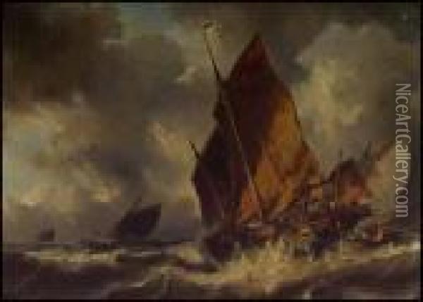 Sailing Vessel Floundering In A Stormy Scene Oil Painting - Eugene Isabey