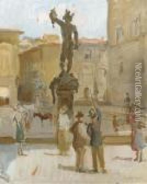 Ancient Beauty: Visitors At The Piazza Della Signoria,florence Oil Painting - Isaac Israels