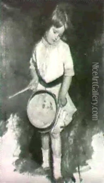The Drummer-portrait Of The Artist's Daughter Oil Painting - Harrington Mann