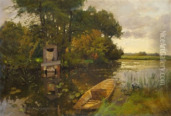 Boot Am Teichufer Bei Einem Kleinen Wehr Oil Painting - Karl Kehr