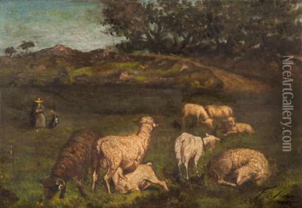 Moutons Oil Painting - Francois Simon