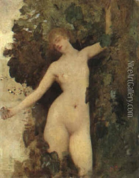 Eve With An Apple Oil Painting - Henri Gervex