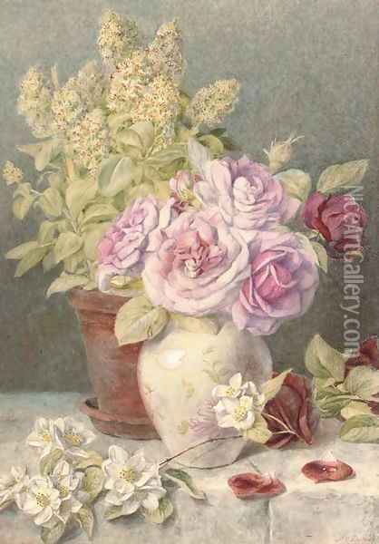 Giant mignionette and roses Oil Painting - Mary Elizabeth Duffield