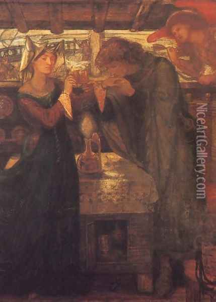 Tristram And Isolde Drinking The Love Potion Oil Painting - Dante Gabriel Rossetti
