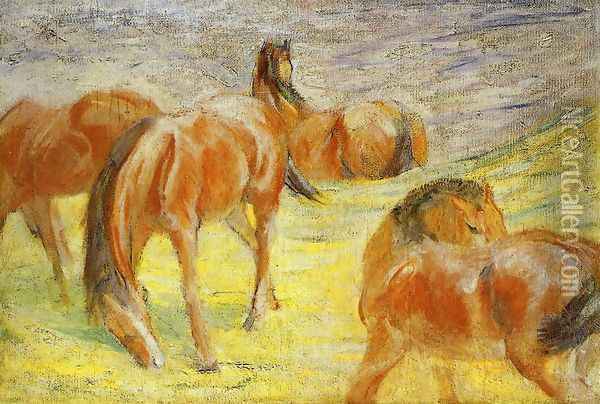 Grazing Horses Oil Painting - Franz Marc