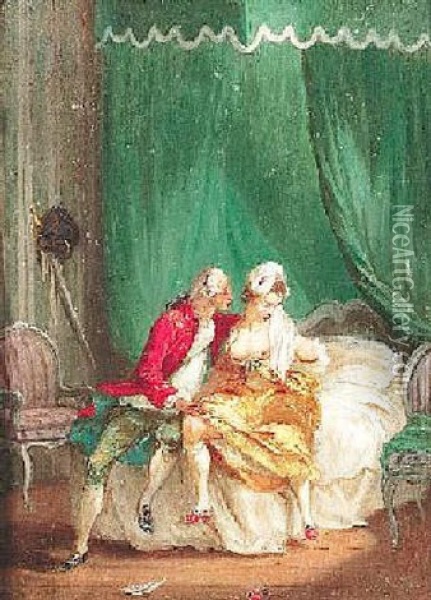 Dame, Kavalier Und Magd Im Boudoir Oil Painting - Louis Gabriel Moreau the Elder