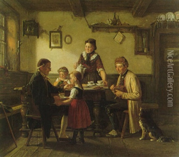 A Guest At Supper Oil Painting - Hermann Plathner