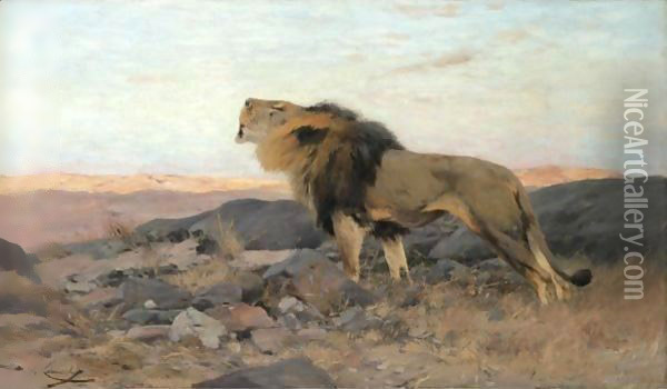 Roaring Lion Oil Painting - Wilhelm Kuhnert