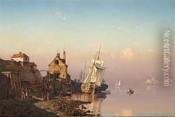 Blikstille Dag Ved Et Fiskerleje Oil Painting - Carl Johann Neumann