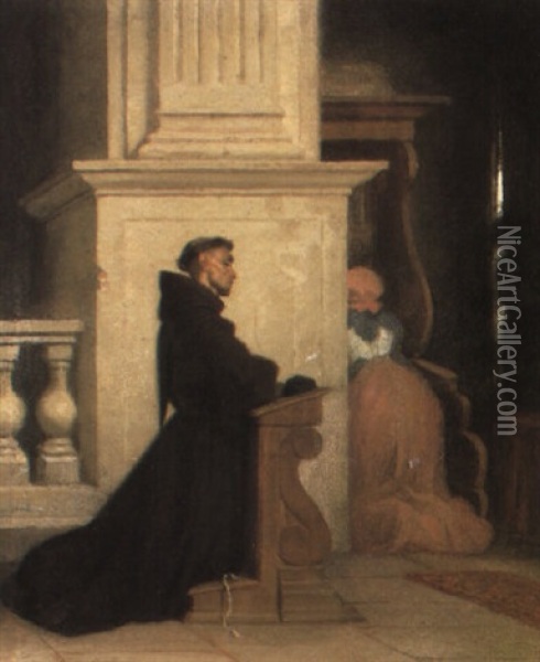A Monk At Prayer Oil Painting - Alfred van (Jacques) Muyden