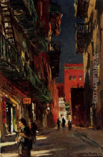 A Backstreet In The Evening Oil Painting - Jules Eugene Pages