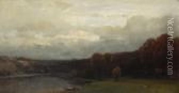 Herbstliche
 Flusslandschaft. Oil Painting - Ludwig Willroider