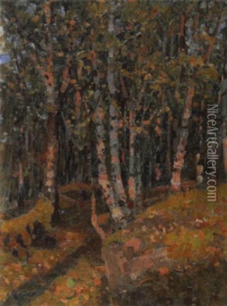 Sonnenbescheinener Birkenwald Oil Painting - Adelsteen Normann