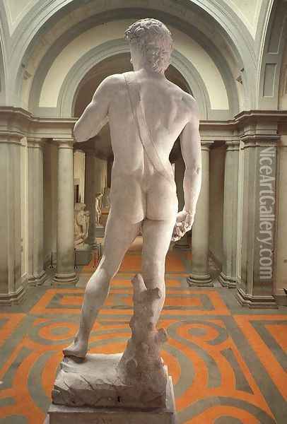 David [detail: rear view] Oil Painting - Michelangelo Buonarroti