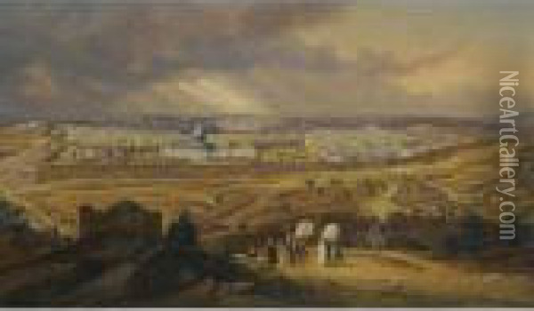View Of Jerusalem From The Mount Of Olives Oil Painting - Hubert Sattler