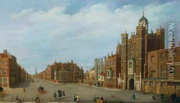 View of St Jamess Palace and Pall Mall Oil Painting - William James