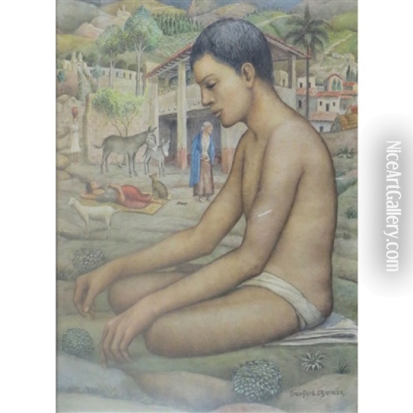 Boy Seated In A Mexican Village Oil Painting - Cecil Crawford O'Gorman