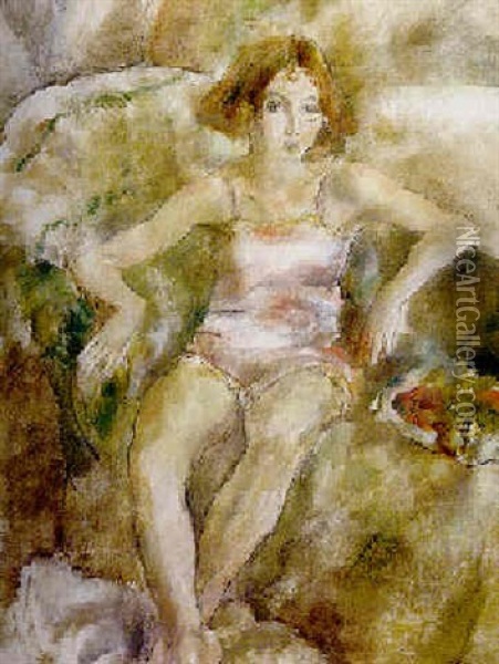 Jeune Fille Dans Un Fauteuil Oil Painting - Jules Pascin