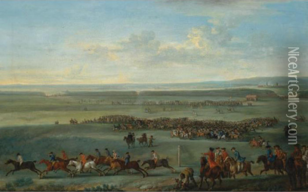 The Prince Of Wales At A Race Meeting On Newmarket Heath Oil Painting - John Wootton