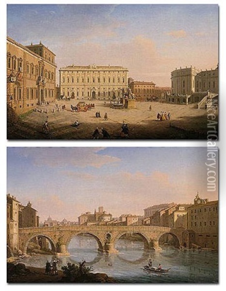 Rome: The Piazza Del Quirinale With The Palazzo Del Quirinale To The Left And The Palazzo Della Consulta In The Centre Oil Painting - Giacomo van (Monsu Studio) Lint
