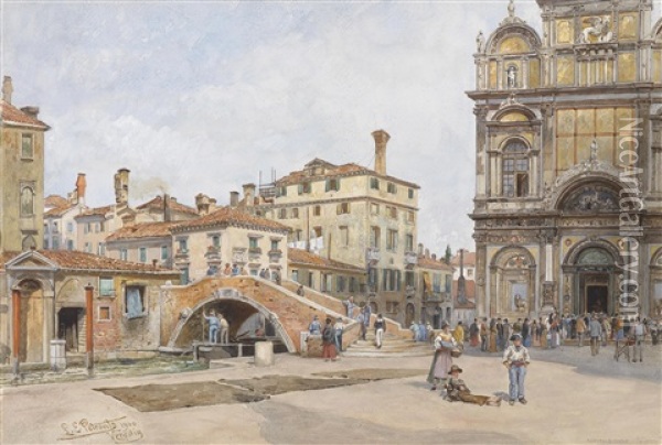 Die Piazza S. S. Giovanni E Paolo In Venedig Oil Painting - Ladislaus Eugen Petrovits