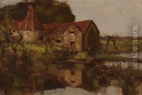 A French Watermill Oil Painting - David Gauld