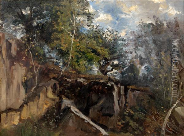  Fontainebleau Pres Du Nid De L'aigle, 1862  Oil Painting - Paul Huet
