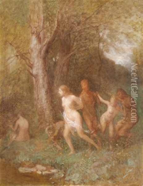 Nymphen Und Faun Oil Painting - Franz Rumpler