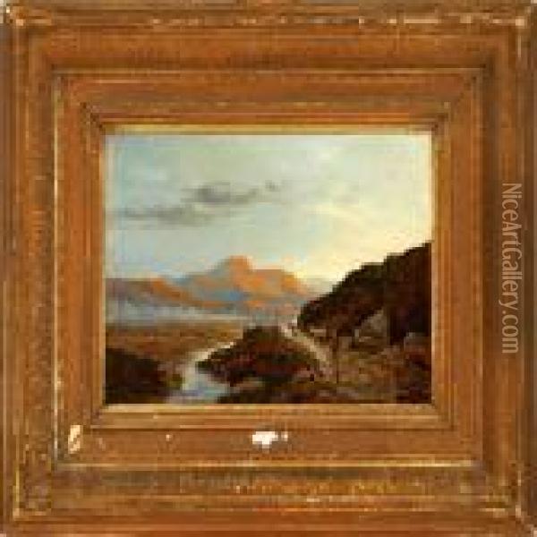 Sunset In The Lleder Valey North Wales Oil Painting - Alfred de Breanski