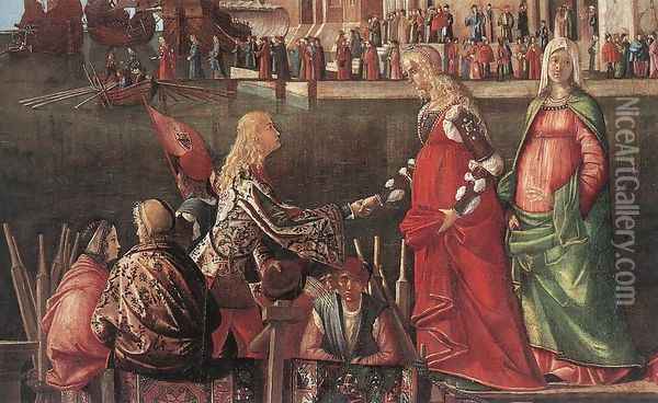 Meeting of the Betrothed Couple and the Departure of the Pilgrims [detail: 1] Oil Painting - Vittore Carpaccio